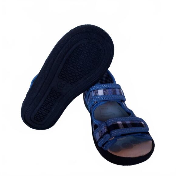 NEW RENBUT SHOES boy's velcro 2-strap sandal in black/white/blue - Picture 3 of 3